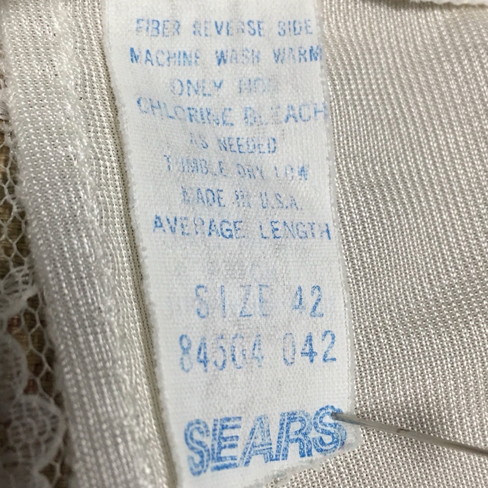 Vintage Sears Cream Lace Trim Full Slip Dress Size 42 EMB with lace EUC - Picture 5 of 7